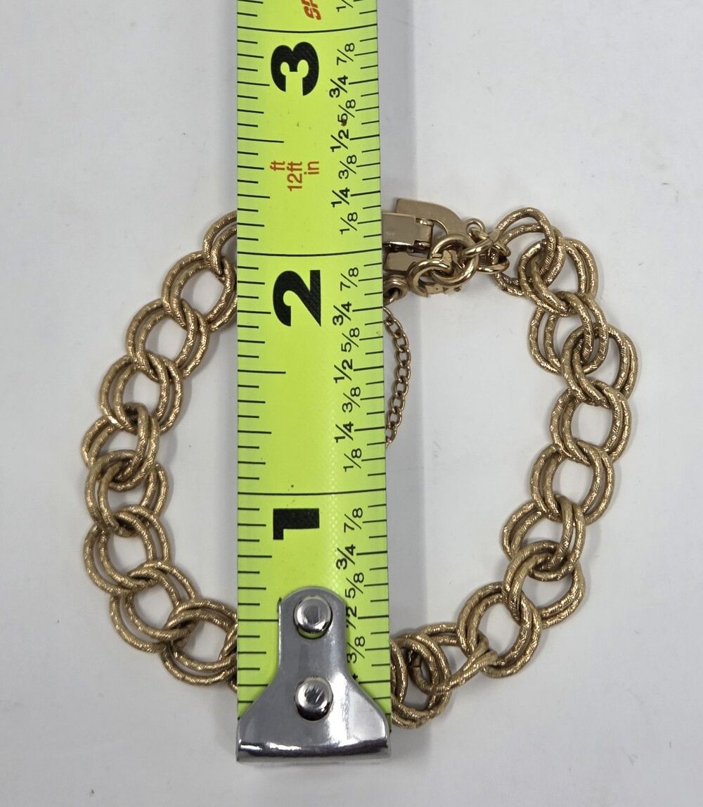 Monet Vintage Gold Tone Double Link Textured Chain Bracelet Safety Chain 7" - Picture 7 of 7